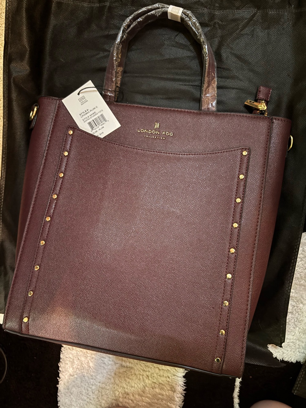London Fog Burgundy Stud-Trim Tote